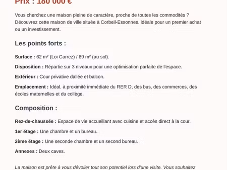 charmante maison de ville avec cour privative – corbeil-essonnes