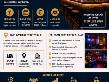 bar  fonds de commerce 54 m² alencon