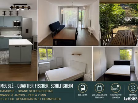 ⭐ t3 meublé – quartier fischer – 2 chambres – bus à 2 min