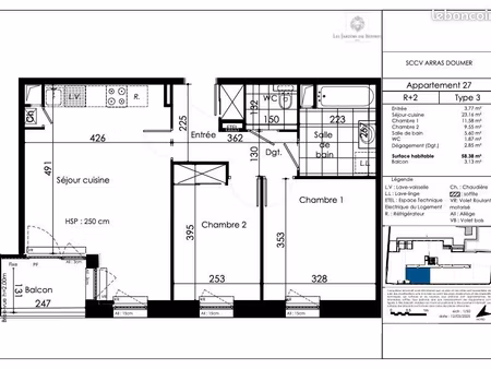 appartement 2 pièces 58 m²