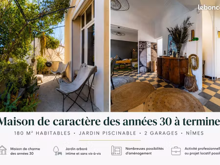 maison de caractère des années 30 à terminer – jardin piscinable et 2 garages – nîmes