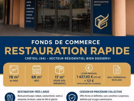 fonds de commerce  restauration  restauration rapide creteil