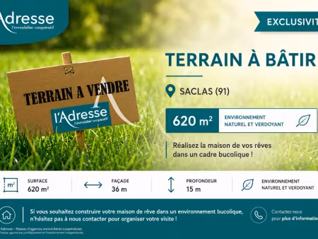 vente terrain 620 m² à saclas (91690)  63 000 €