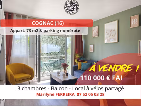 vente appartement 4 pièces 73 m² à cognac (16100)  110 000 €