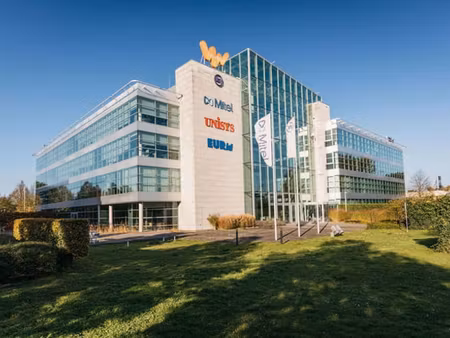 modern office building around an atrium with services
