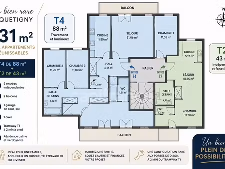 vente appartement 6 pièces 131 m² dijon (21000)