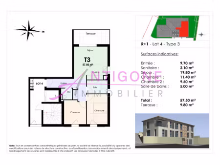 t3 neuf au dernier étage au calme