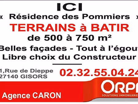vente terrain 572 m² à gisors (27140)  63 000 €