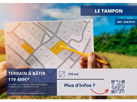 vente terrain 310 m² le tampon (97430)