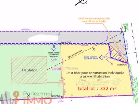 vente terrain 332 m² frontonas (38290)