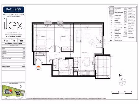 vente appartement 3 pièces 66.24 m² à francheville (69340)  405 000 €
