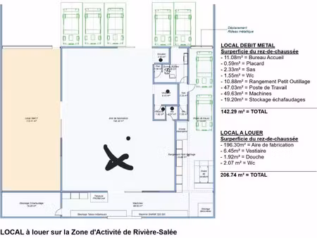 grand local de 206 m²avec parkings