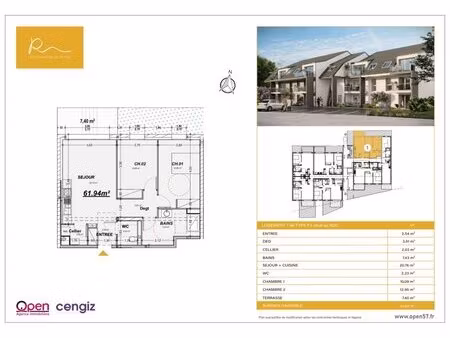 en vente appartement 61 94 m² – 205 000 € |rettel