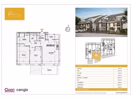 en vente appartement 63 69 m² – 220 000 € |rettel
