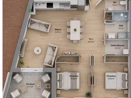 appartement t3 neuf de 65 m² avec terrasse - bonson