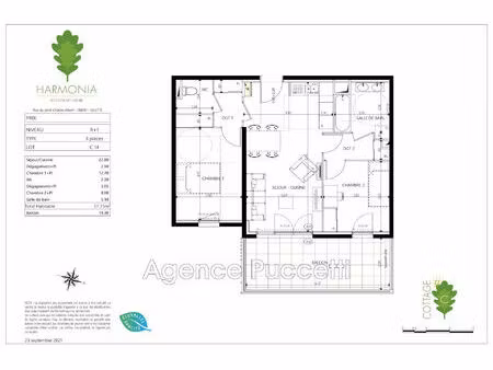 vente appartement 3 pièces 57 m² gilette (06830)