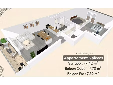 vente appartement 3 pièces 77 m² la membrolle-sur-choisille (37390)