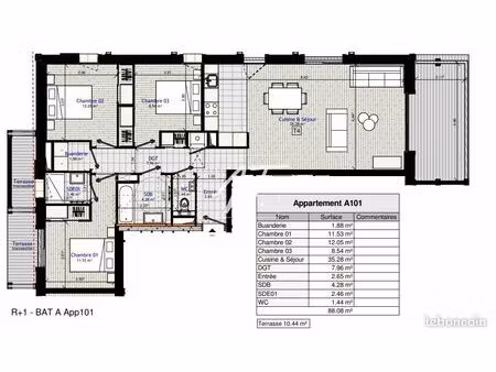 appartement 4 pièces 88 m²