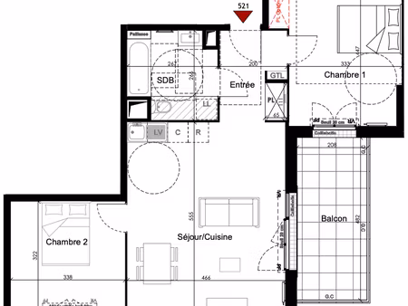 appt 3 pièces 2 parkings balcon - 285 000 euros