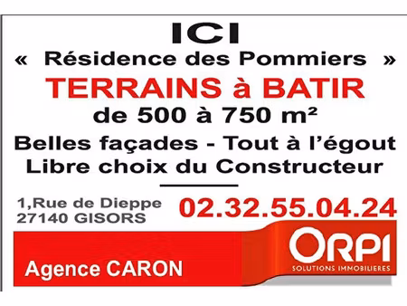 vente terrain 572 m² à gisors (27140)  63 000 €