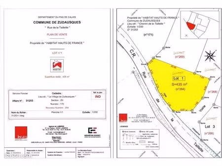 terrain 435 m² zudausques