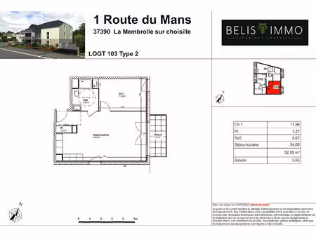 vente appartement 2 pièces 52 m² la membrolle-sur-choisille (37390)