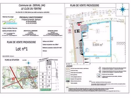 vente terrain à derval (44590) : à vendre / 604m² derval