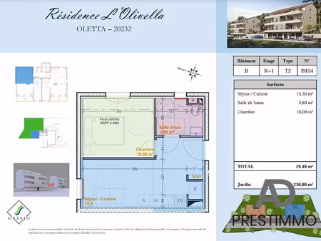 vente appartement 2 pièces 30 m² à saint-florent (20217)  140 000 €