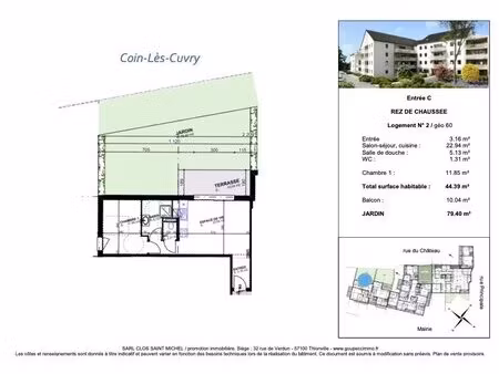en vente appartement 44 39 m² – 189 000 € |coin-lès-cuvry