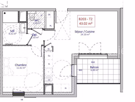 vente appartement 2 pièces 43 m² chessy (69380)