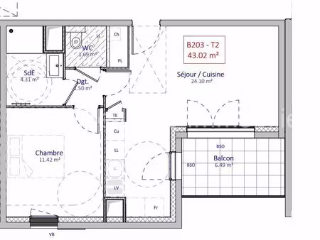 vente appartement 2 pièces 43 m² chessy (69380)