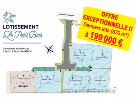 baisse de prix exceptionnelle ! 2 derniers terrains au taillan medoc (33) au prix de 199 0