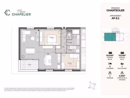 appartement au 2ème étage  2 chambres avec terrasse