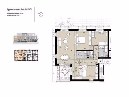 appartement 1ier étage avec terrasse de 9m²