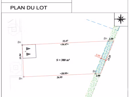 vente terrain à bâtir 380 m²