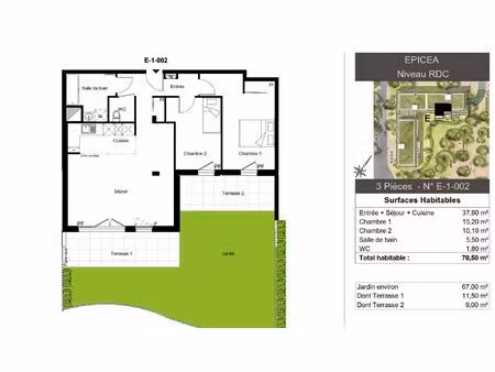 appartement 3 pieces avec jardin
