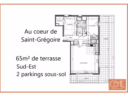 grand type 3 de 92 40m² - terrasse de 65m² - avant-dernier étage - sud-est- centre-ville -