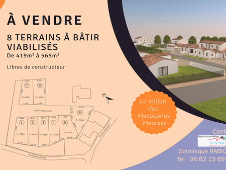 vente terrain 419 m² à meursac (17120)  53 200 €