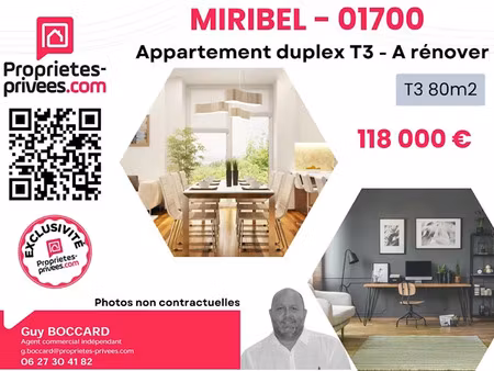 vente appartement 3 pièces 80 m² à miribel (01700)  118 000 €