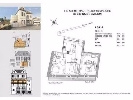 vente appartement 3 pièces à saint-émilion (33330) : à vendre 3 pièces / 62m² saint-émilio