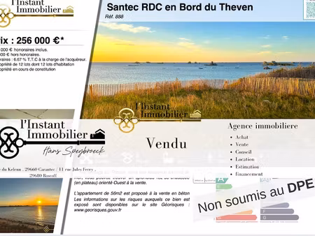 vente appartement 3 pièces 56 m² à santec (29250)  256 000 €