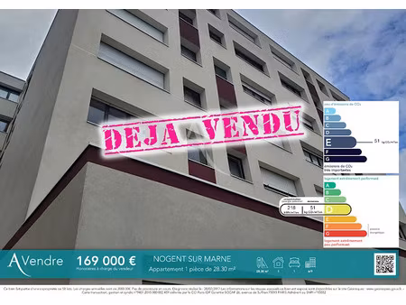 vente appartement 1 pièce 28.3 m² à nogent-sur-marne (94130)  169 000 €