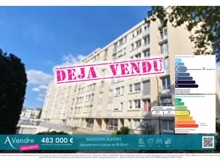 vente appartement 4 pièces 80 m² à maisons-alfort (94700)  483 000 €