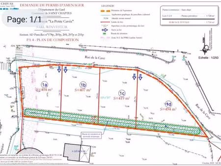 vente terrain 419 m² saint-chaptes (30190)