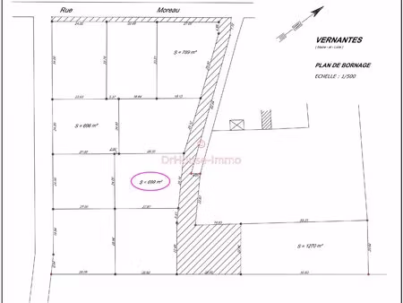 terrain constructible viabilisé hors-lotissement 699m2 (45€/m2) à vernantes(49390)