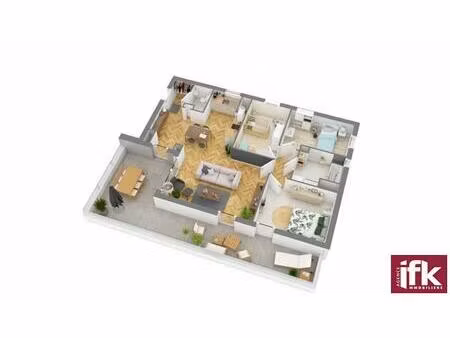 oberhergheim : appartement t4 attique avec terrasse de 30m2