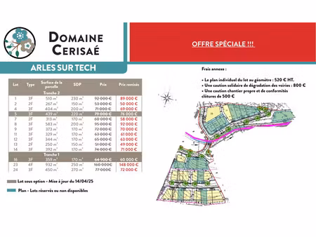 vente terrain 267 m² arles-sur-tech (66150)