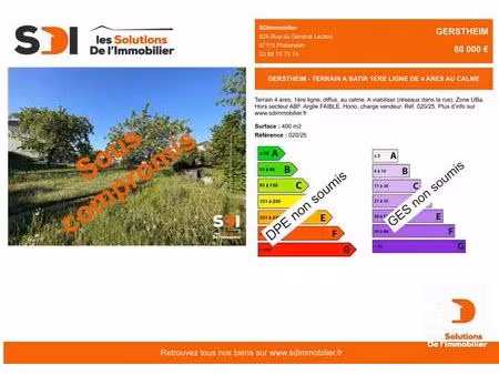 gerstheim - terrain a batir 1ere ligne de 4 ares au calme - gerstheim