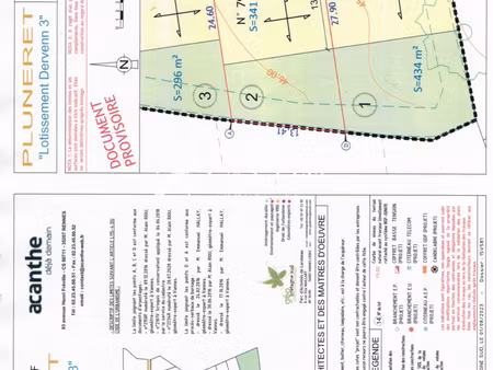 pluneret  jolie terrain constructible de 341 m²  vendu viabilisé
