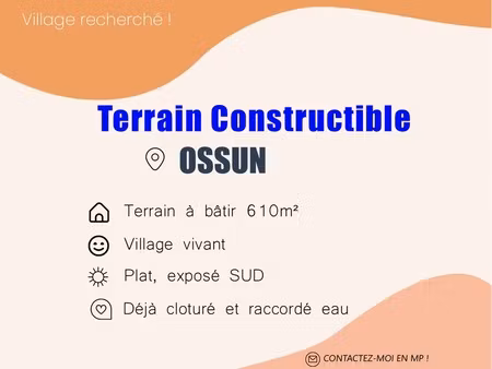 terrain à vendre de 610 00 m² ossun (65)